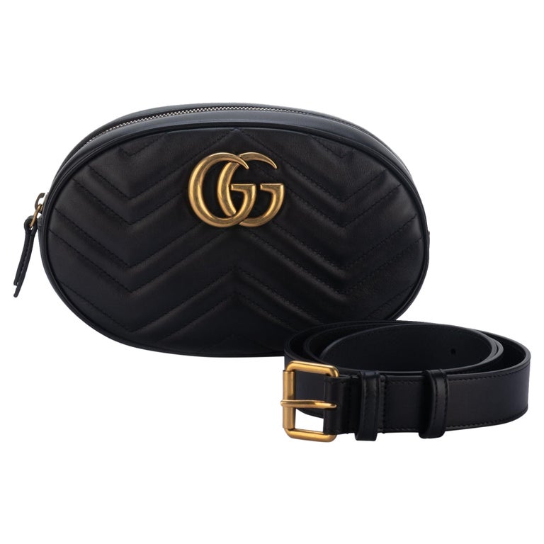 Gucci New Black Gold Marmont Fanny Pack For Sale at 1stDibs