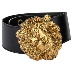Gucci New Black Leather Lion Buckle Belt