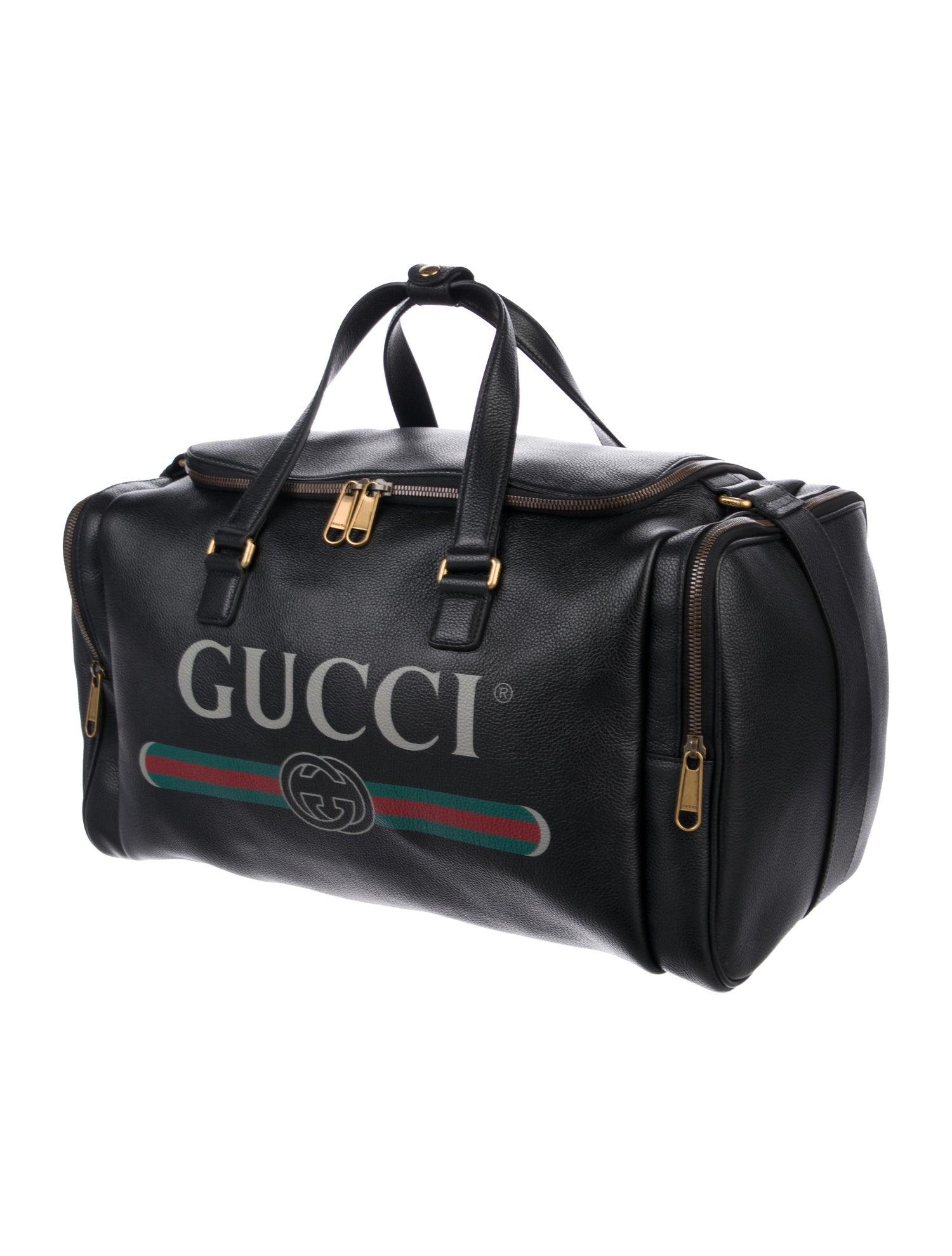 Gucci NEW Black Leather Gold Duffle Weekender Tote Top Handle Satchel Bag

Leather 
Gold-tone hardware
Woven lining
Zipper closure
Handle drop 8