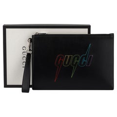 Gucci New Black Leather Unisex Clutch