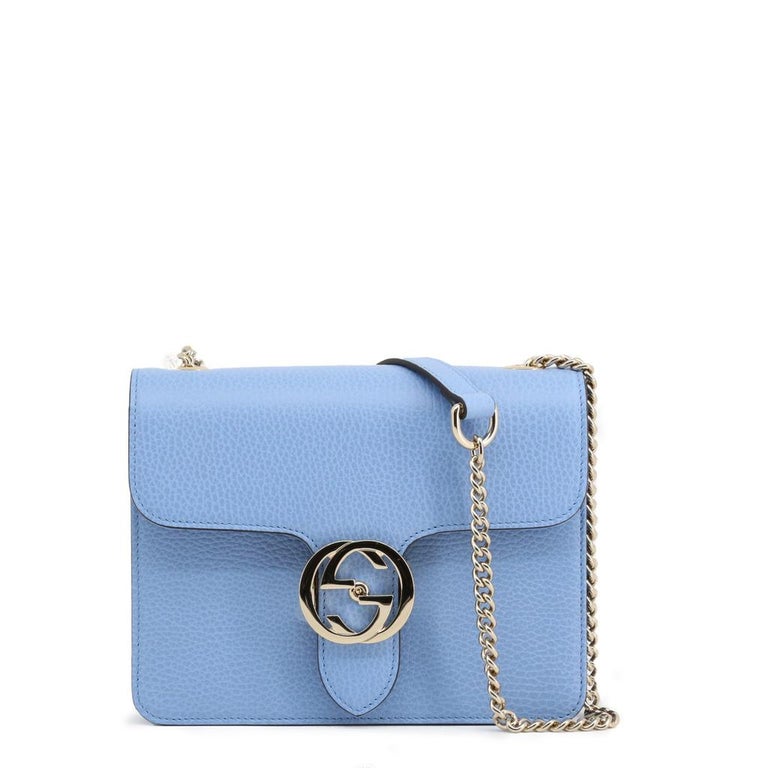 Gucci New Blue leather Crossbody Bag Dollar Calf Interlocking Chain For Sale at 1stdibs