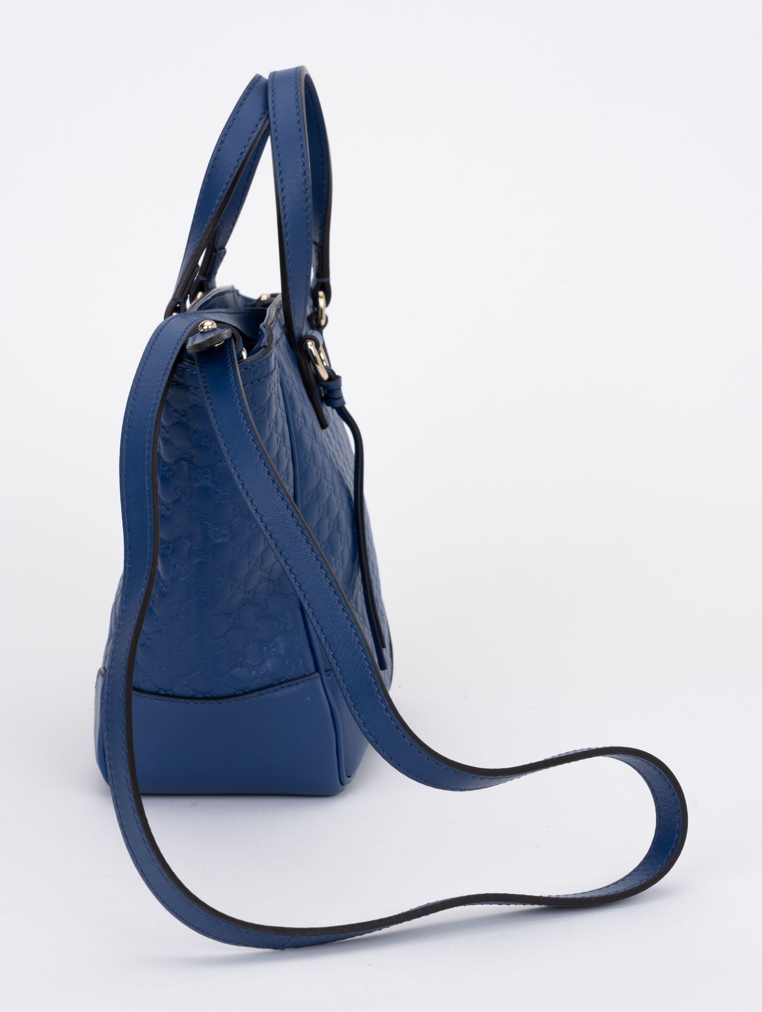Gucci New Blue Logo Leather 2 Way Bag In New Condition For Sale In West Hollywood, CA
