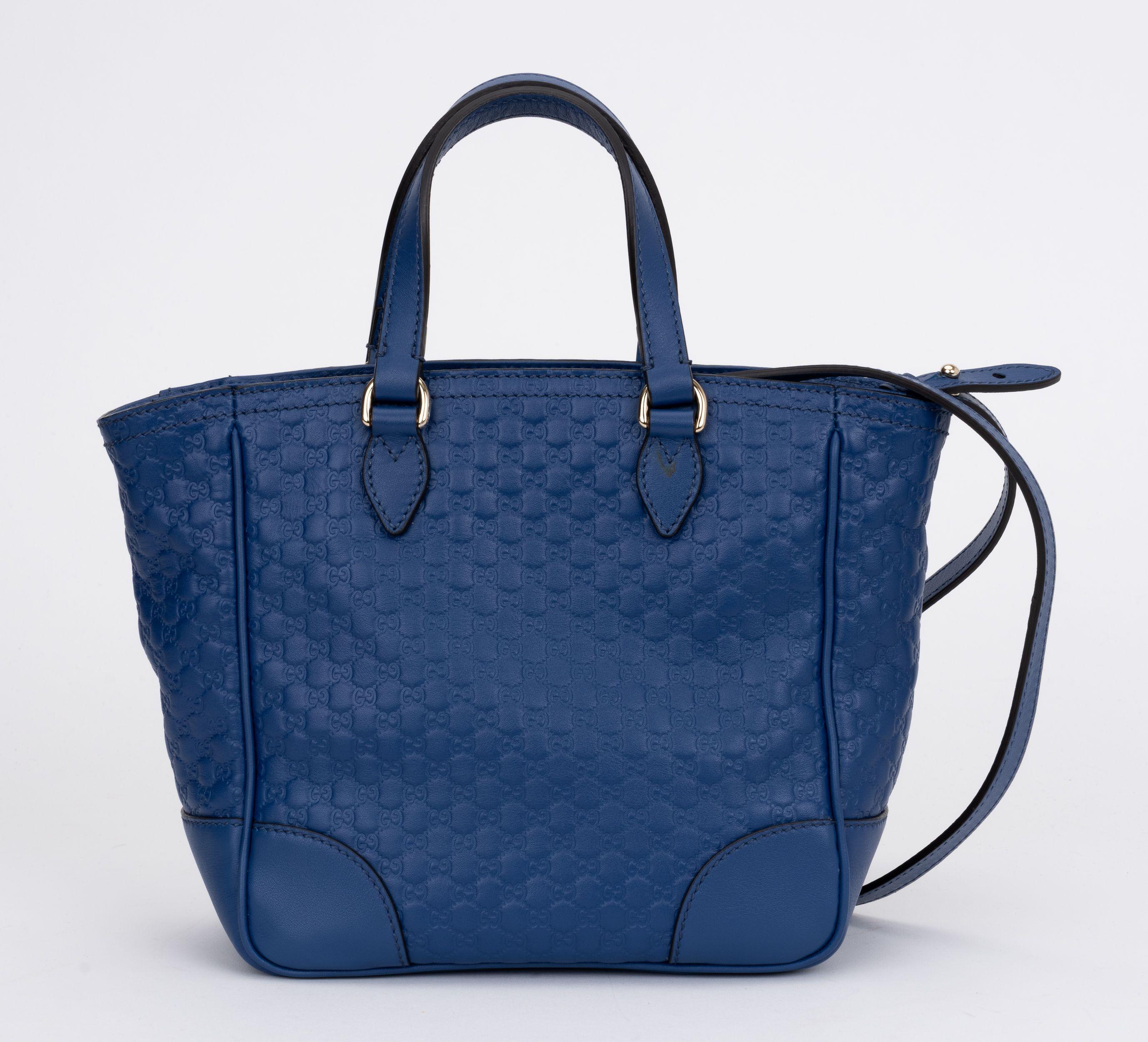 Women's Gucci New Blue Logo Leather 2 Way Bag For Sale