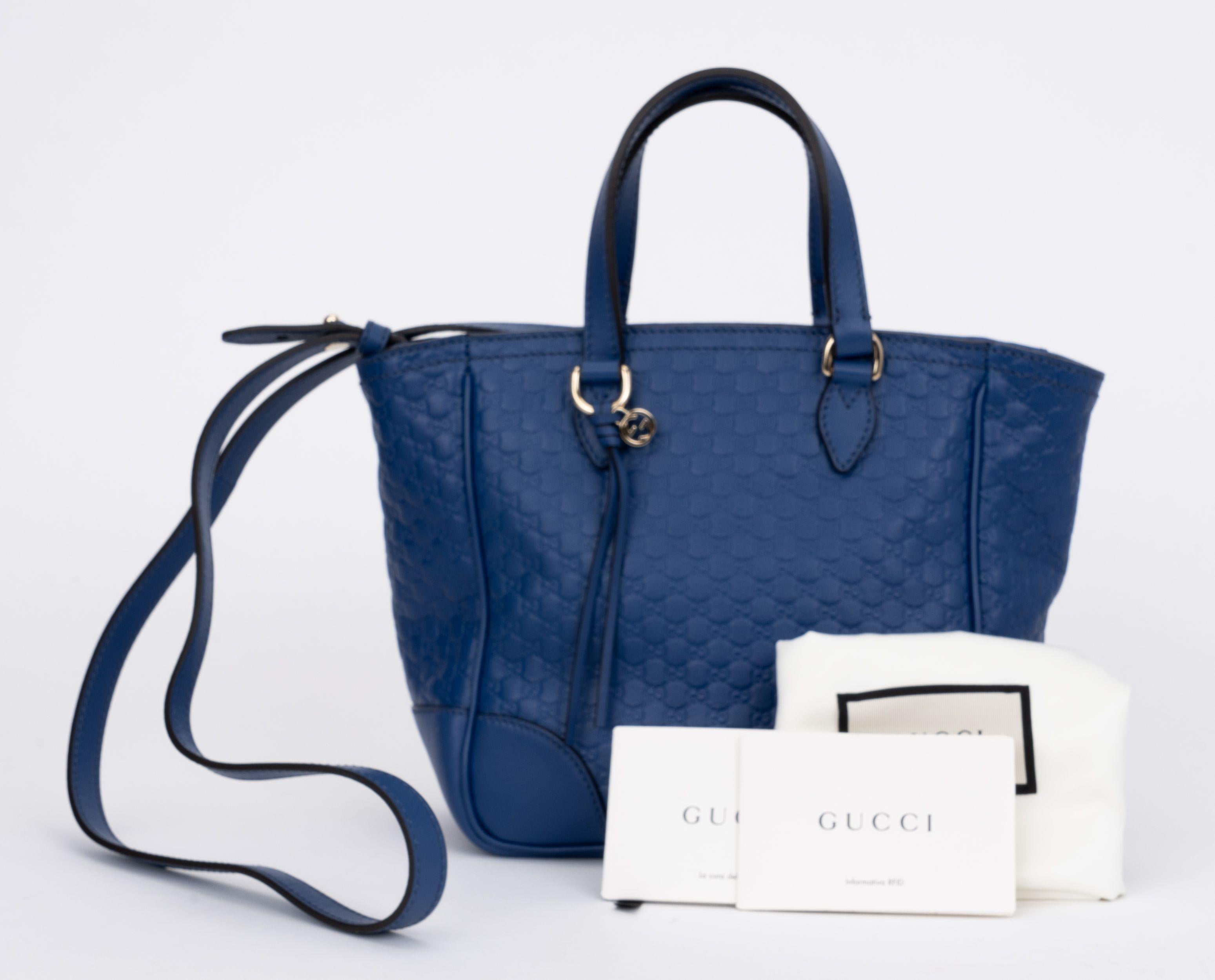 Gucci New Blue Logo Leather 2 Way Bag For Sale 4