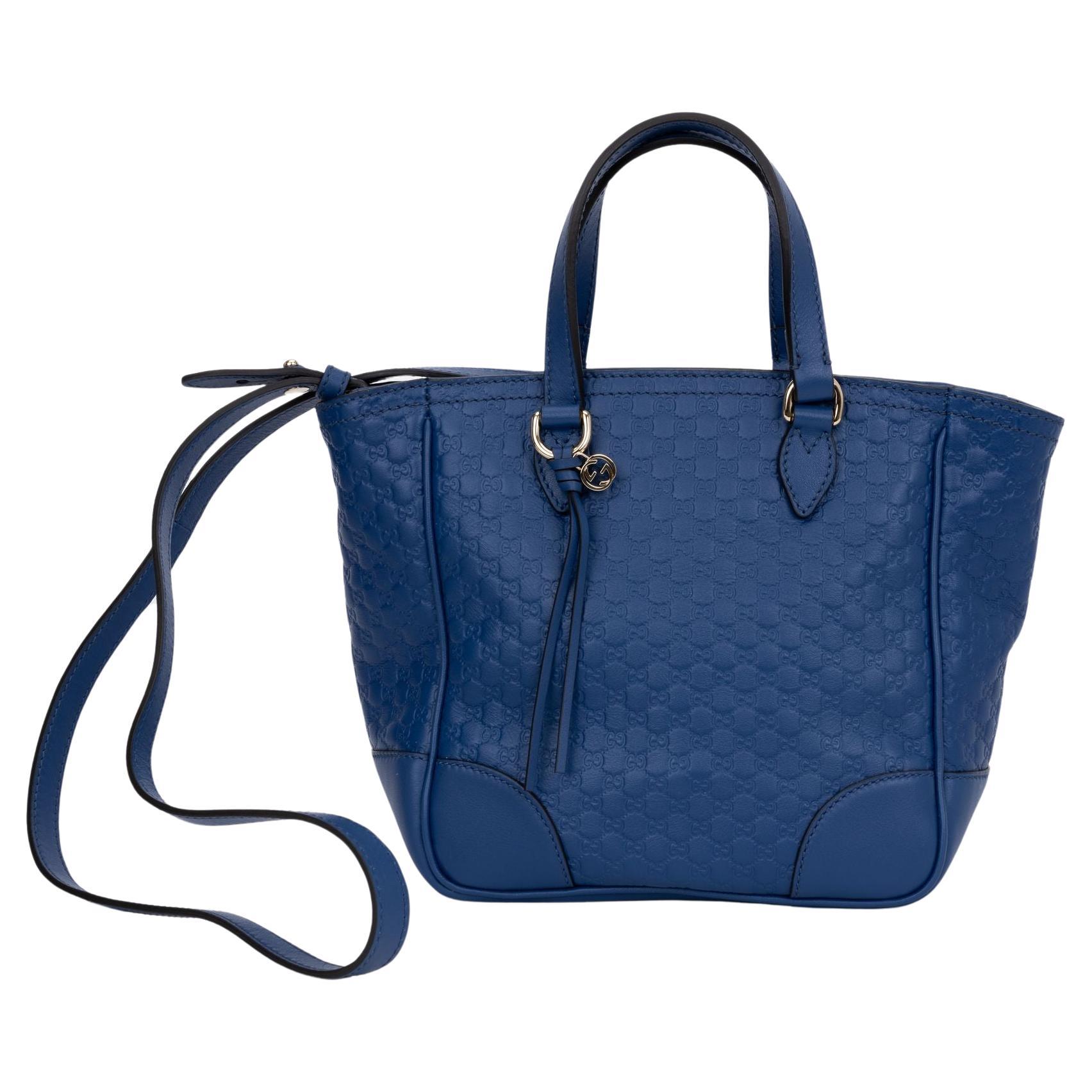 Gucci New Blue Logo Leather 2 Way Bag For Sale