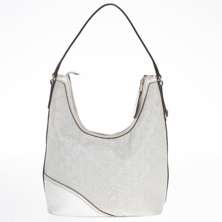Gucci New Britt Silver Monogram Hobo For Sale at 1stDibs