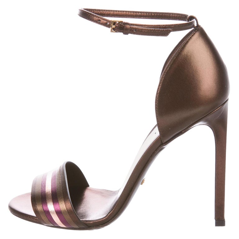 Gucci NEW Bronze Metallic Striped Leather Evening Sandals Heels Pumps in  Box For Sale at 1stDibs | bronze heels, bronze evening sandals