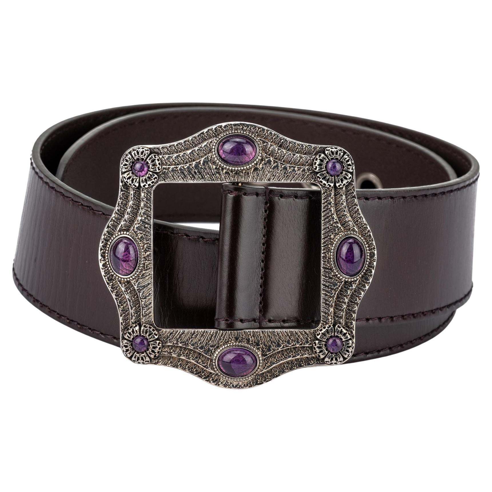 Gucci New Brown Jewel Buckle Belt For Sale