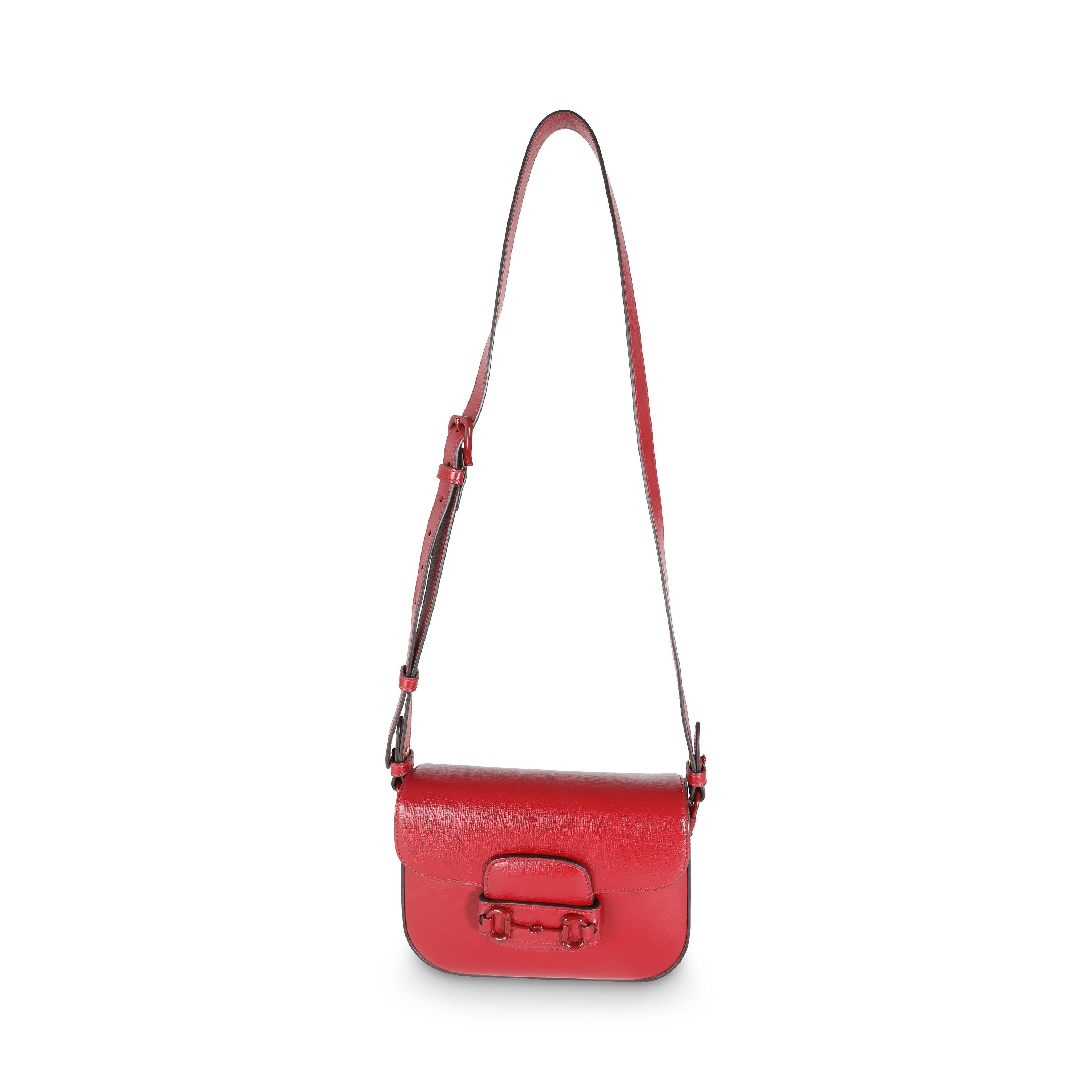 Gucci New Cherry Red Calfskin Mini Horsebit 1955 Bag For Sale 2