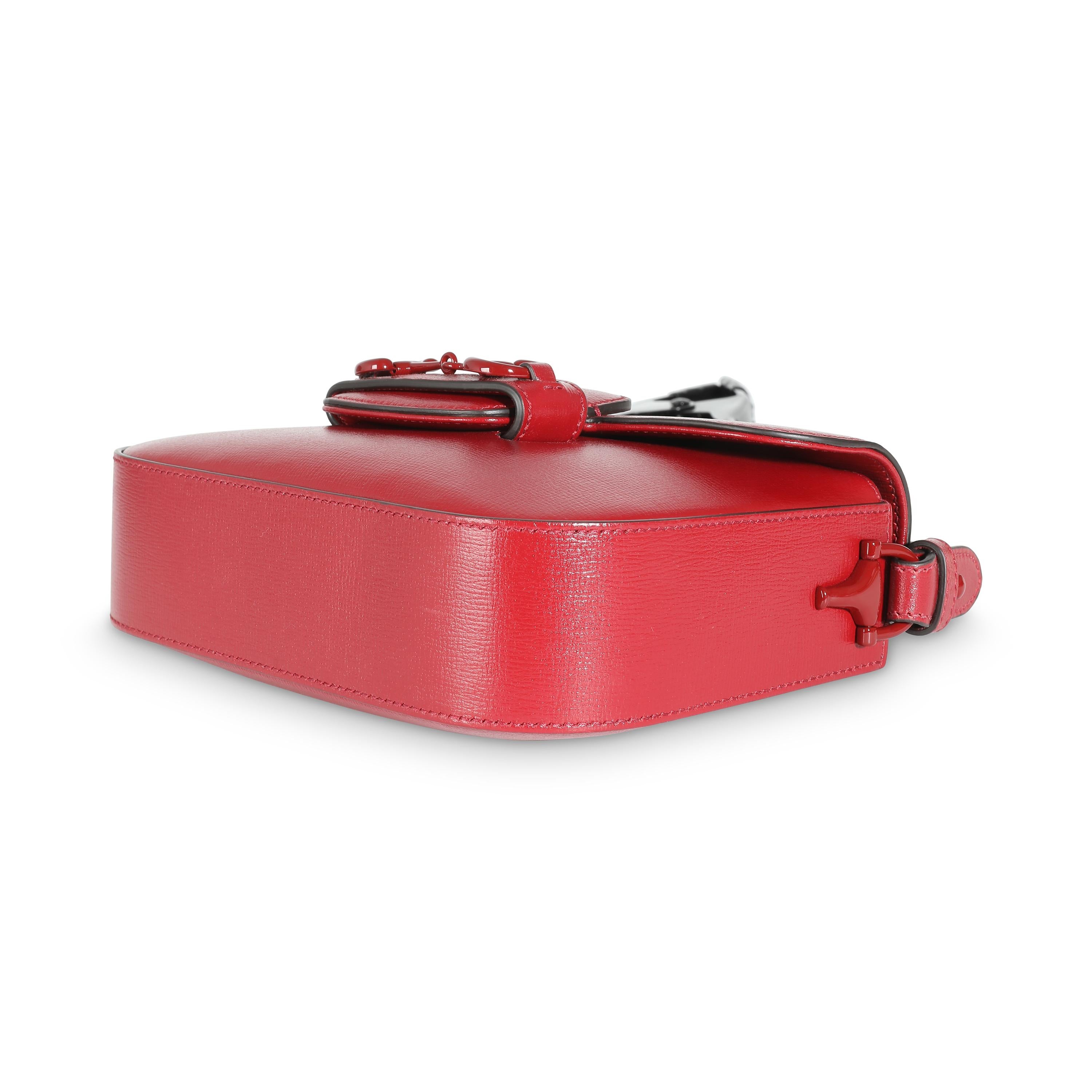 Gucci New Cherry Red Calfskin Mini Horsebit 1955 Bag For Sale 3