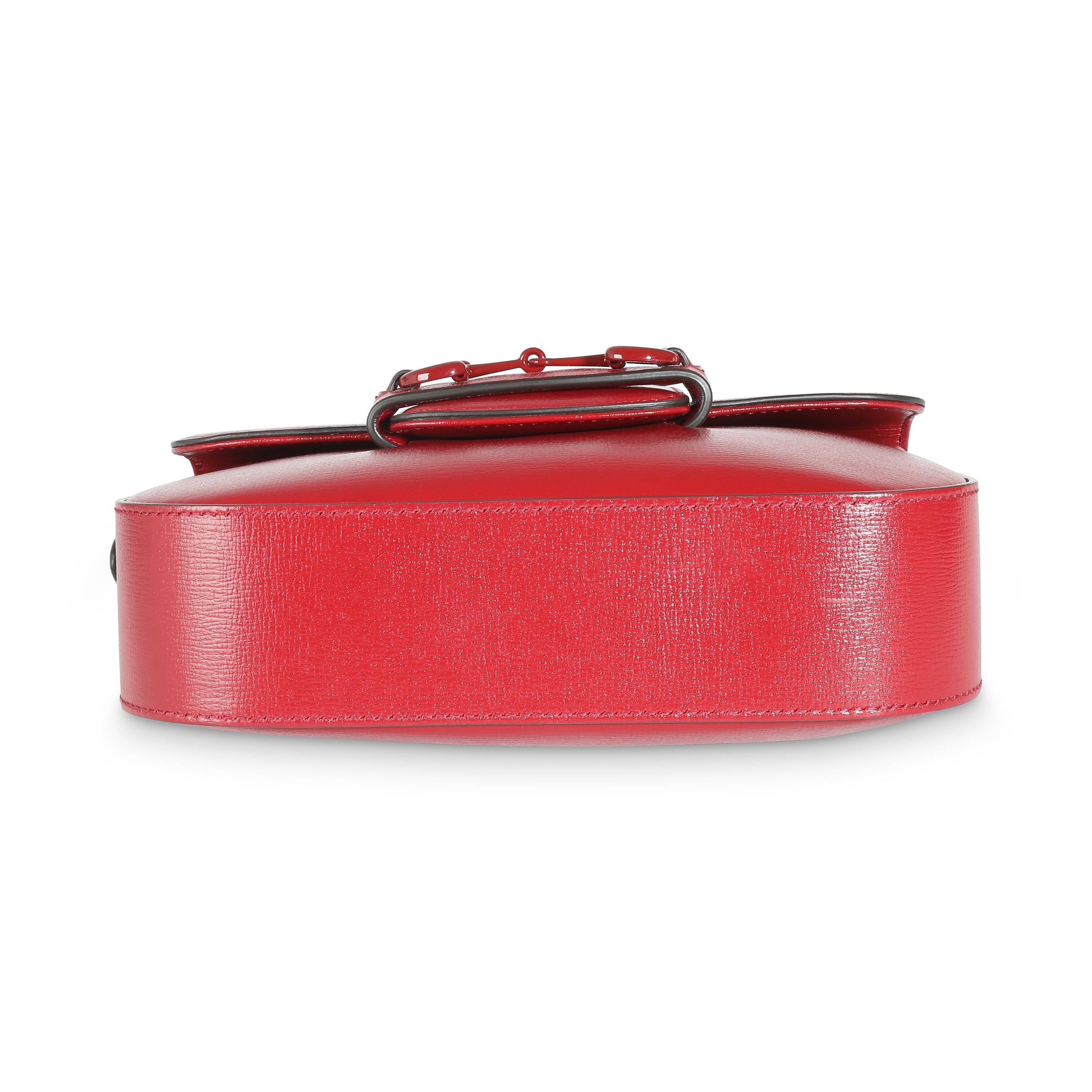 Gucci New Cherry Red Calfskin Mini Horsebit 1955 Bag For Sale 4