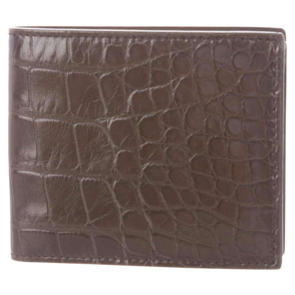 Gucci NEW Cognac Brown Crocodile Exotic Leather Men's Bifold Wallet in Box