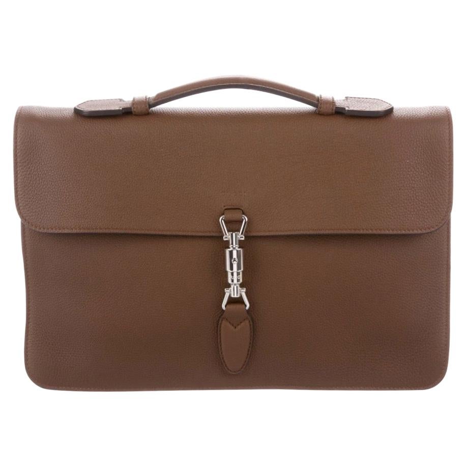 Gucci NEW Cognac Brown Silver Men's Women's Top Handle Business Briefcase Bag