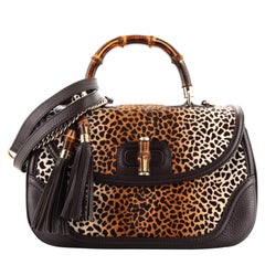 Gucci New Convertible Bamboo Top Handle Bag Printed Pony Hair Large
