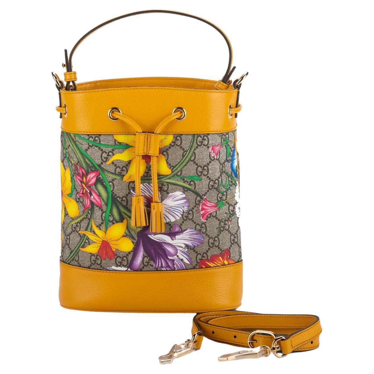 Gucci - Sac seau jaune Flora, état neuf En vente sur 1stDibs