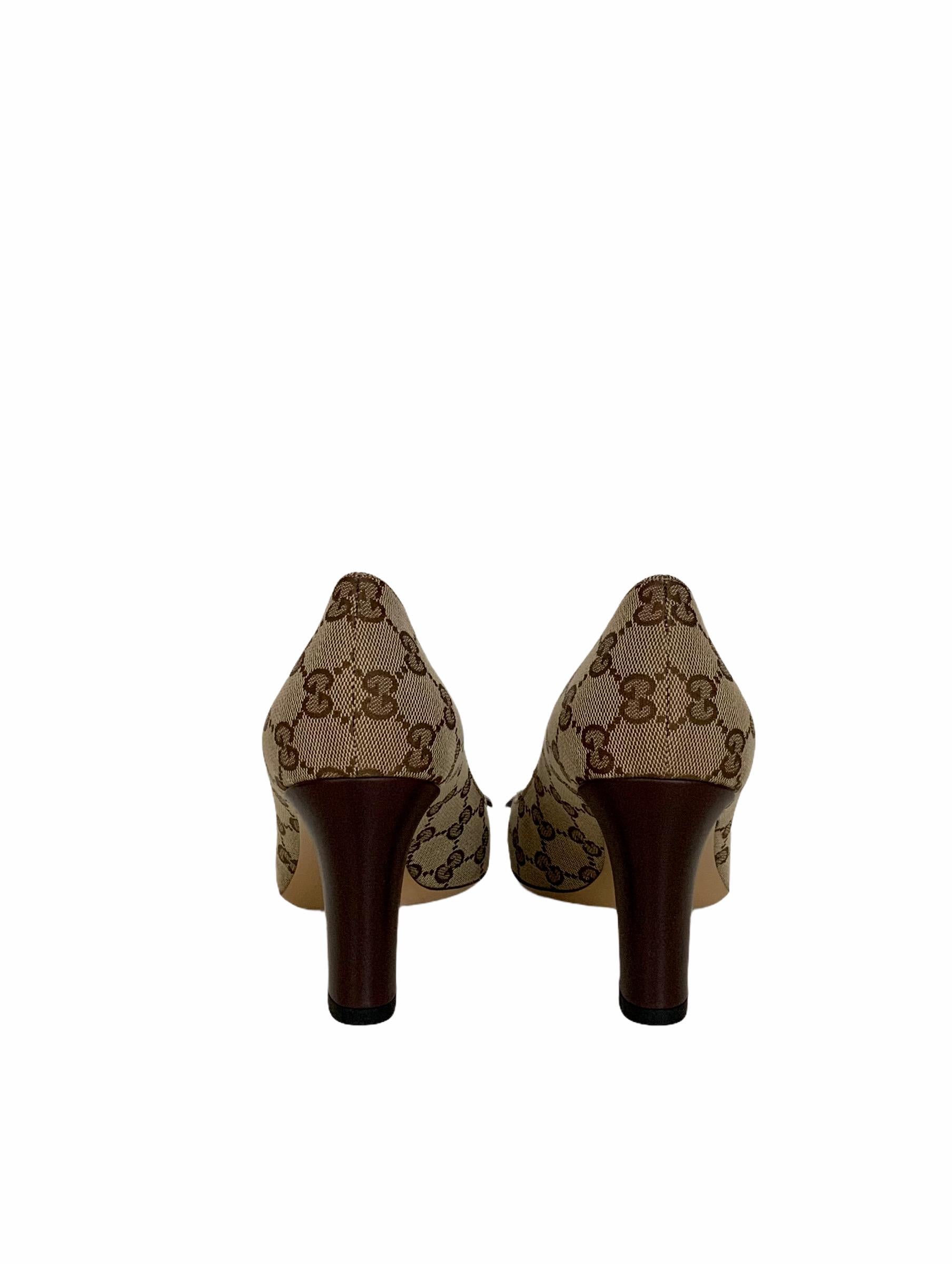 Black Gucci New GG Canvas Buckle Bow Pumps