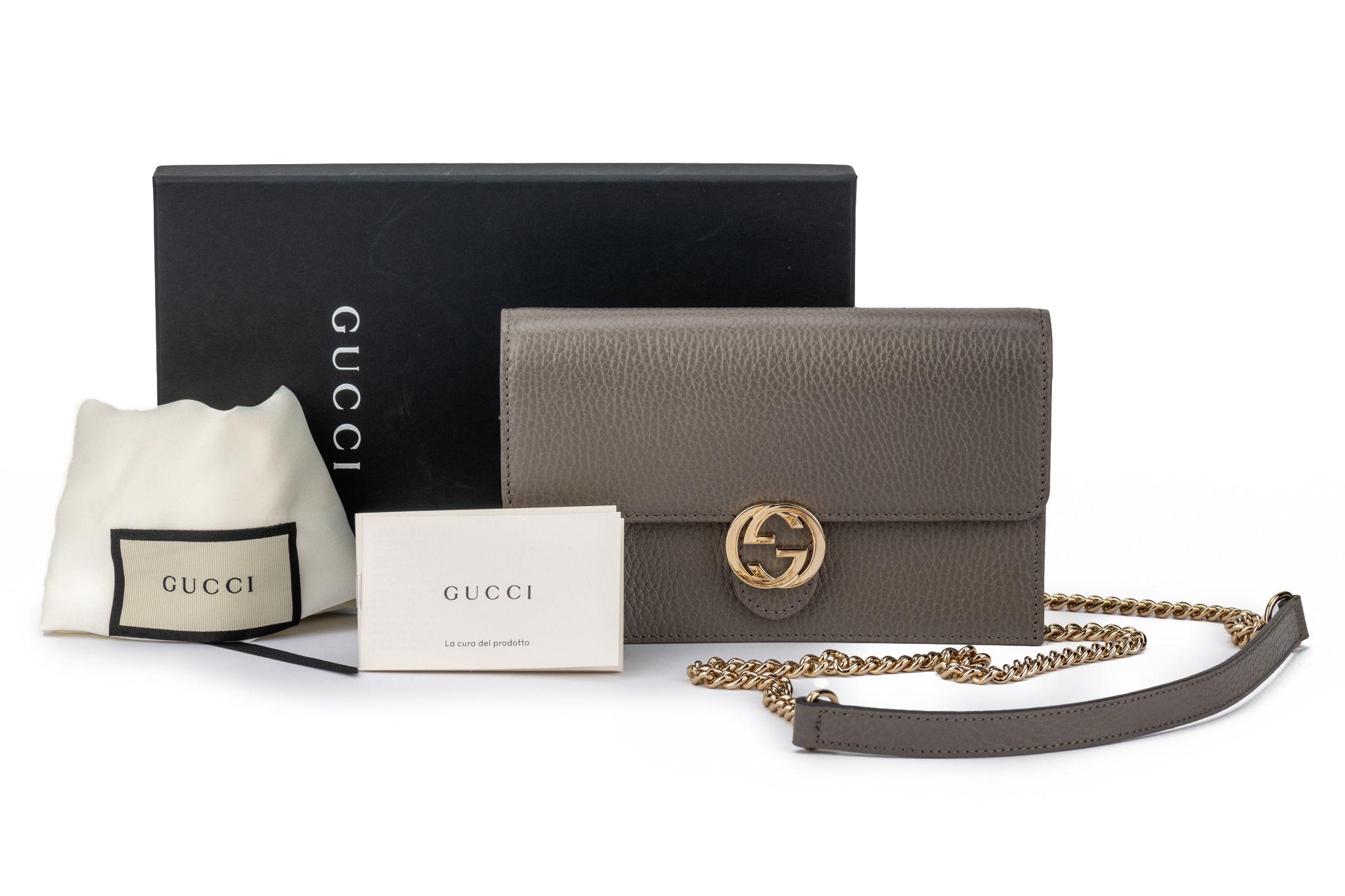 Gucci New Grey Leather Clutch/Crossbody For Sale 1