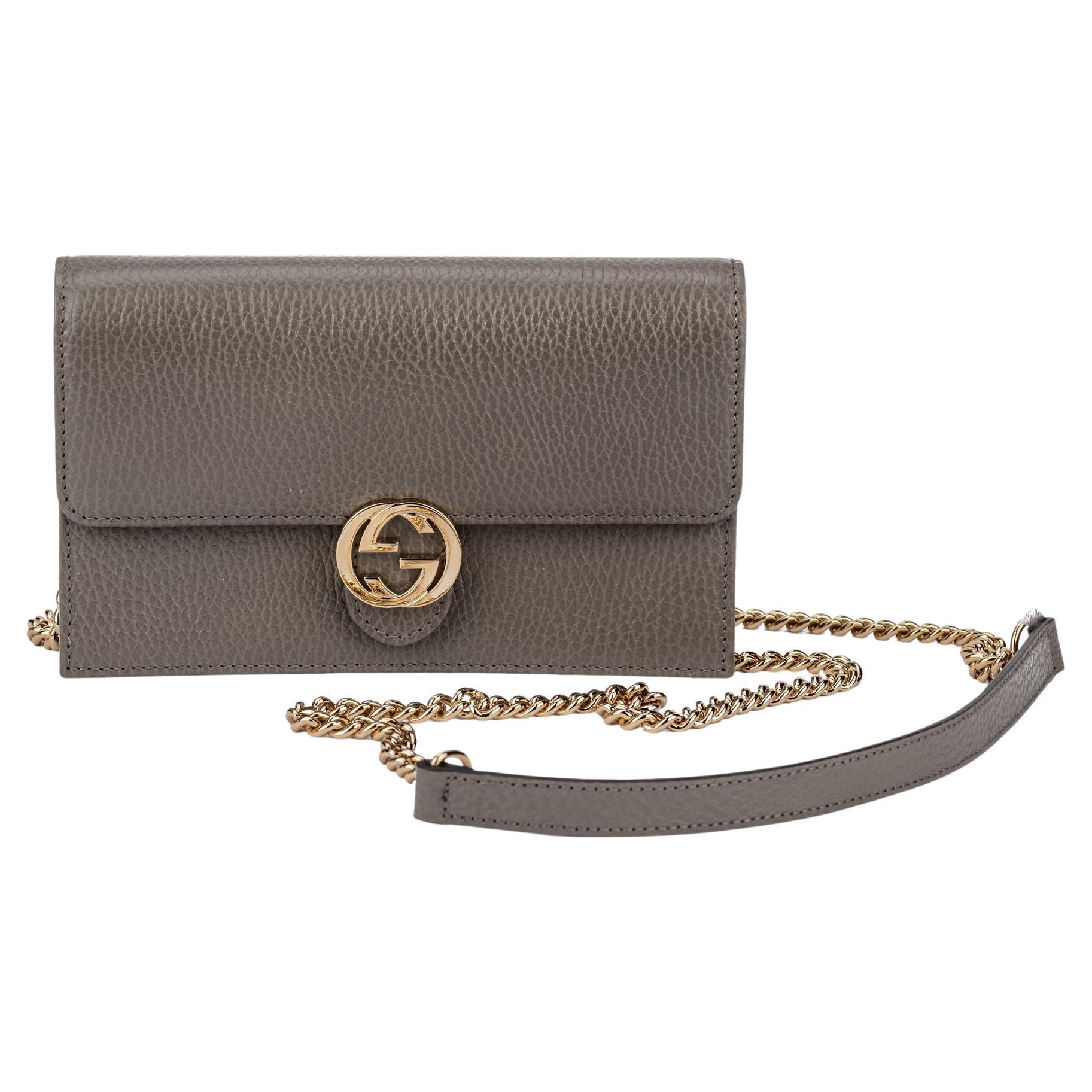 Gucci New Grey Leather Clutch/Crossbody For Sale