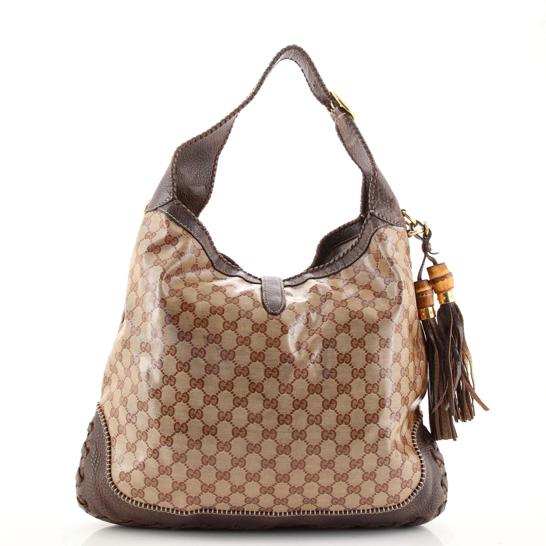 Brown Gucci New Jackie Bag GG Coated Canvas Large