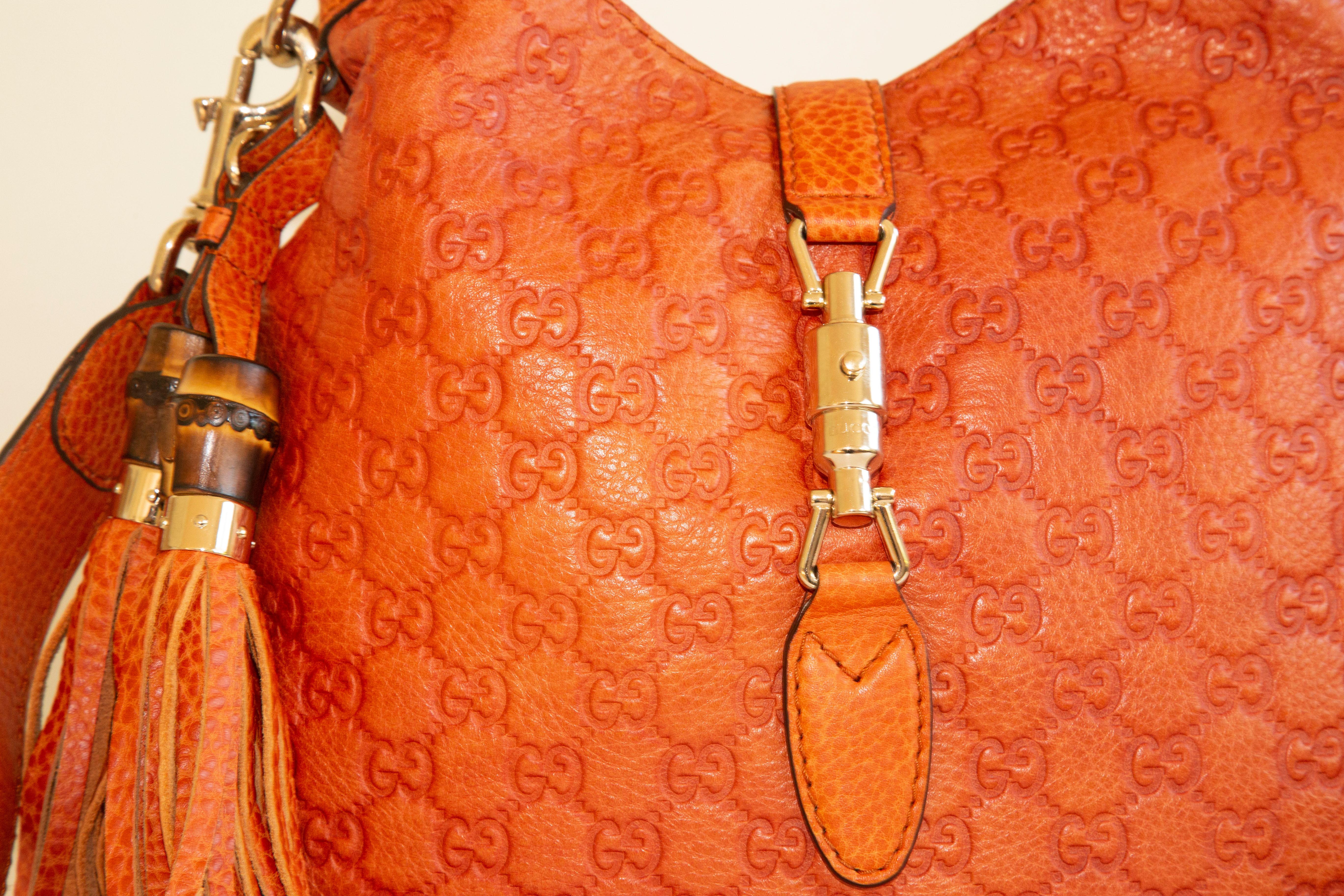 Gucci New Jackie Medium Shoulder Bag in Orange GG Guccissima Leather For Sale 6
