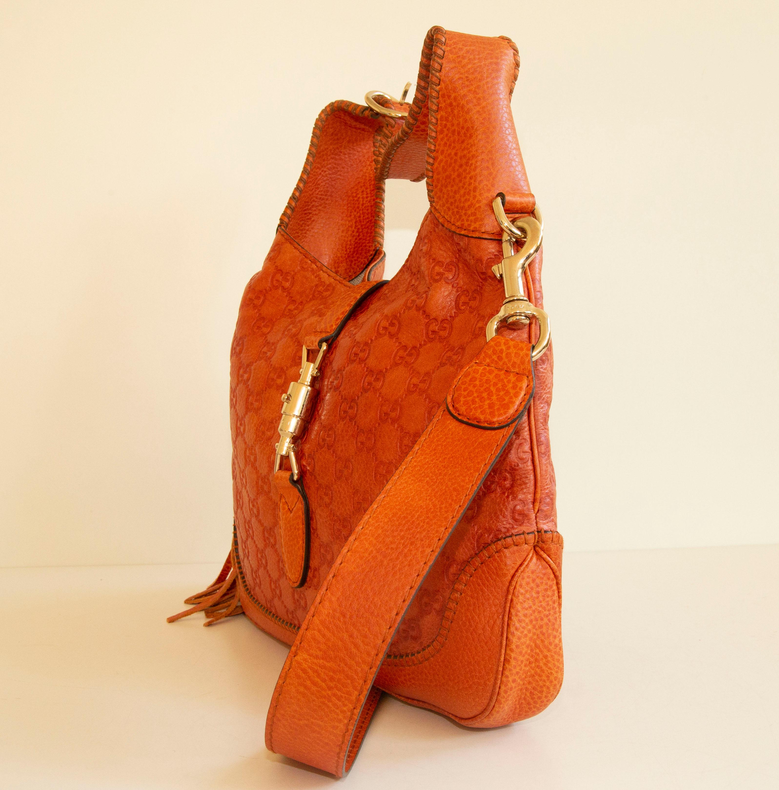 Gucci New Jackie Medium Shoulder Bag in Orange GG Guccissima Leather In Excellent Condition For Sale In Arnhem, NL