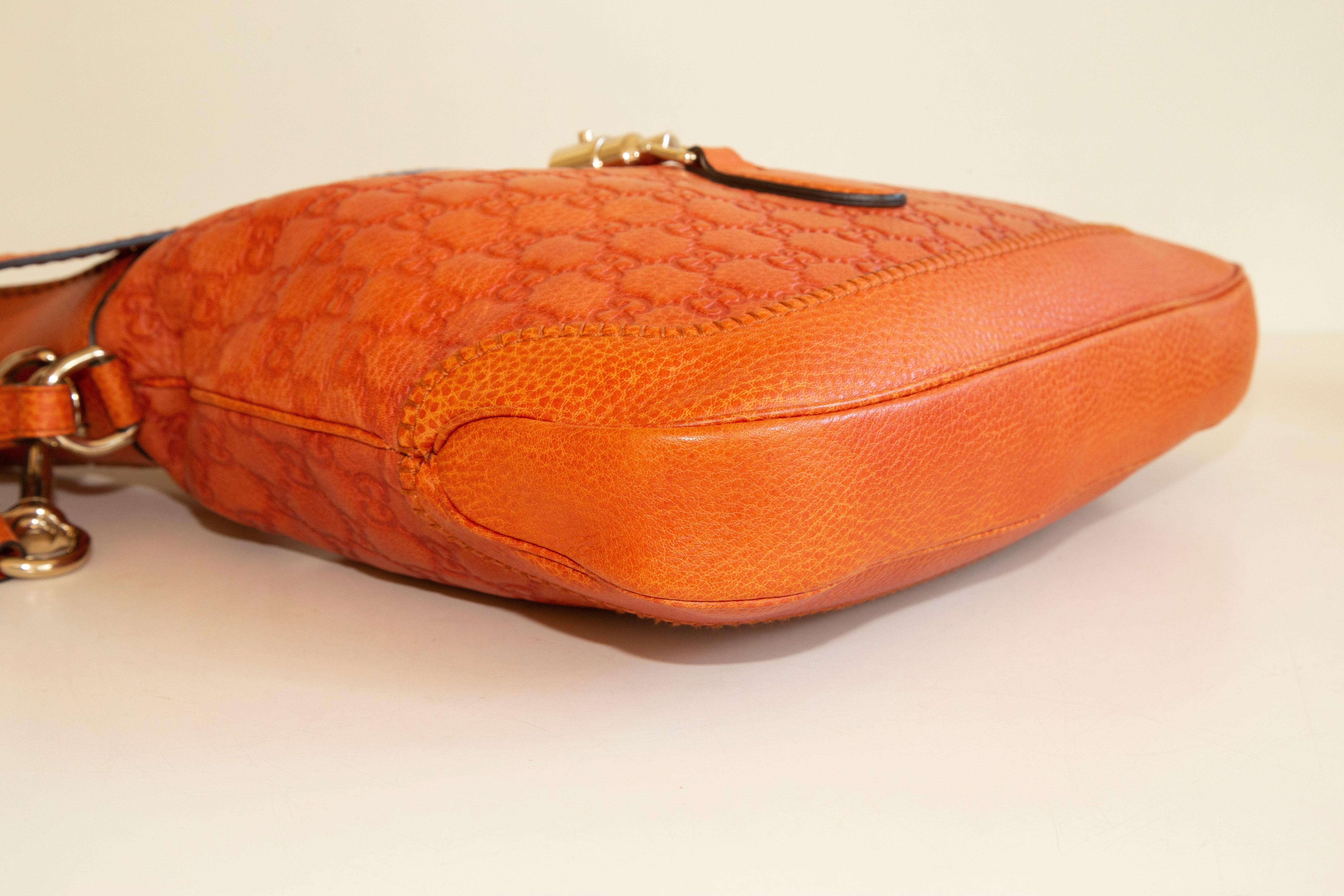 Gucci New Jackie Medium Shoulder Bag in Orange GG Guccissima Leather For Sale 4