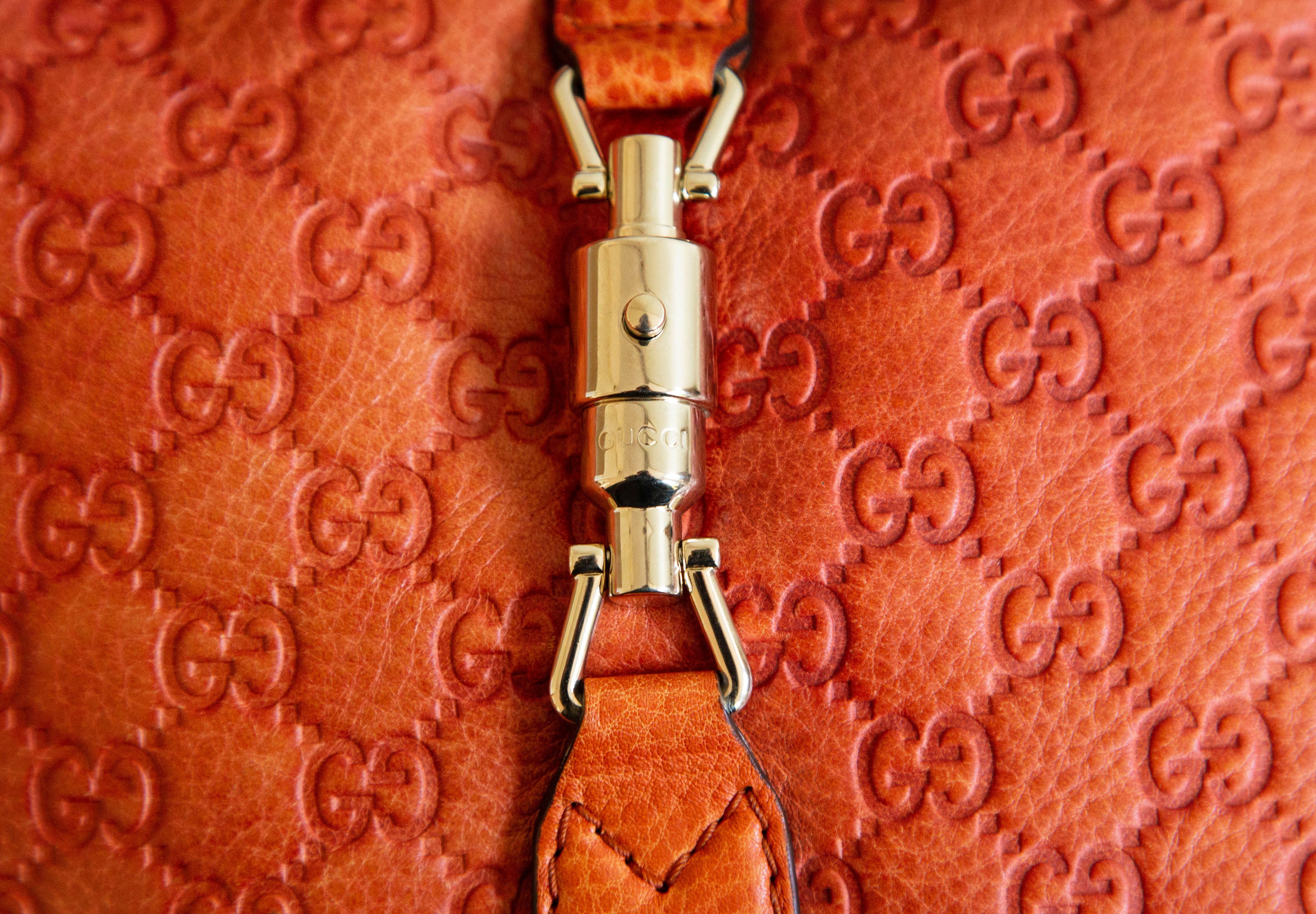 Gucci New Jackie Medium Shoulder Bag in Orange GG Guccissima Leather For Sale 5