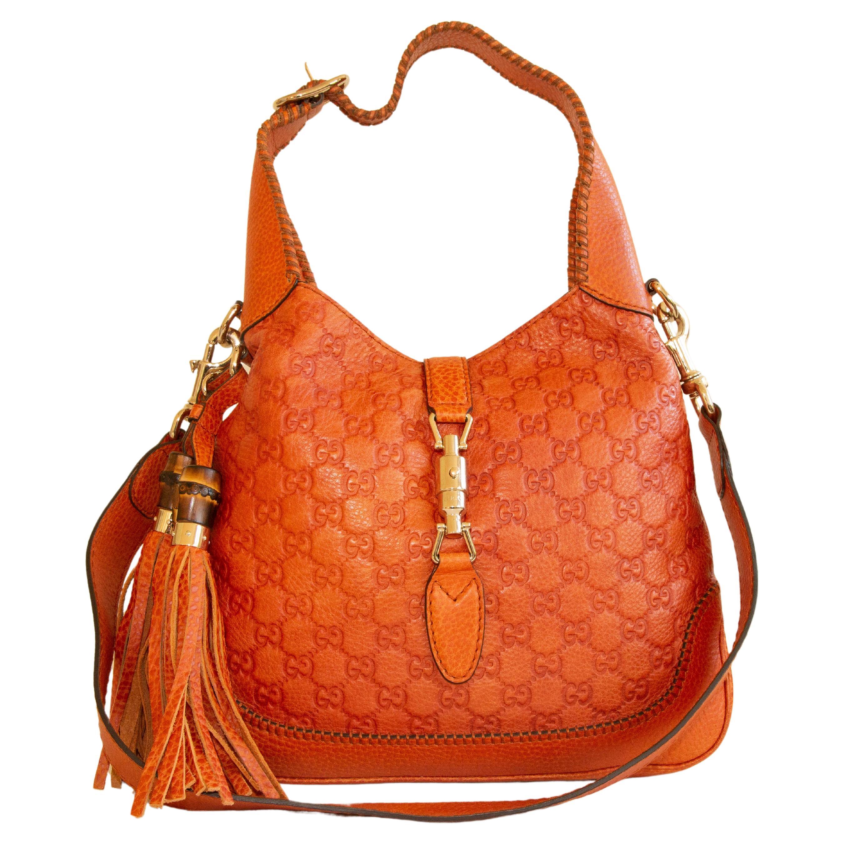 Gucci New Jackie Medium Shoulder Bag in Orange GG Guccissima Leather For Sale