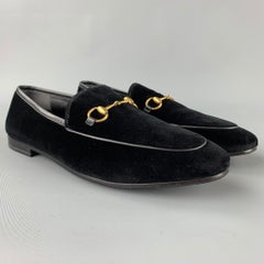GUCCI New Jordaan Size 10 Black Velvet Horsebit Loafers