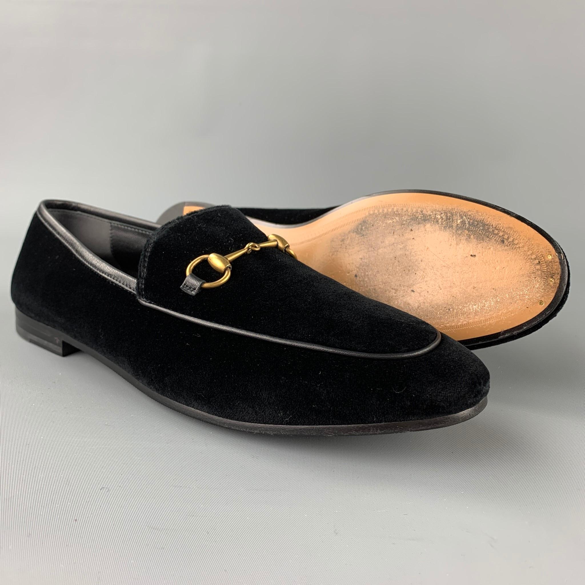 GUCCI New Jordaan Size 10 Black Velvet Horsebit Loafers In Good Condition In San Francisco, CA