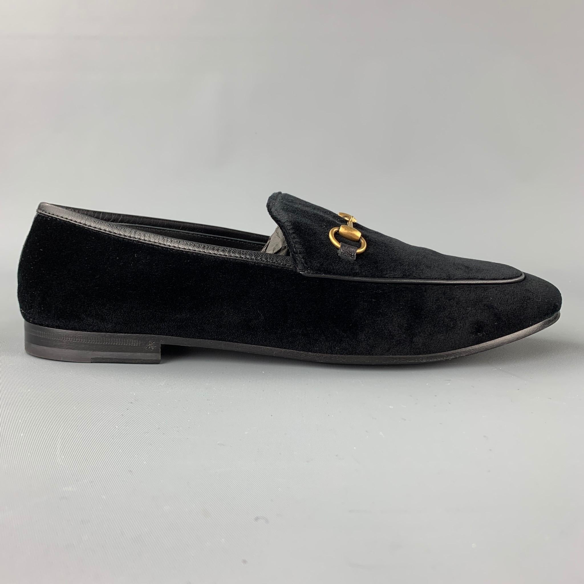 Women's GUCCI New Jordaan Size 10 Black Velvet Horsebit Loafers
