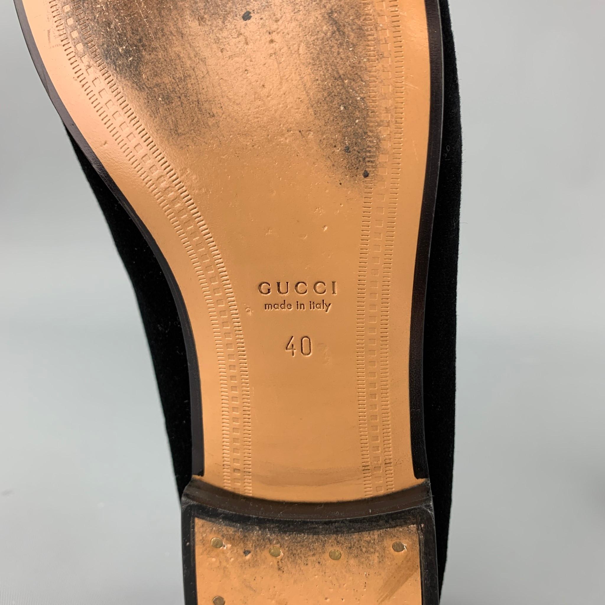 GUCCI New Jordaan Size 10 Black Velvet Horsebit Loafers 4