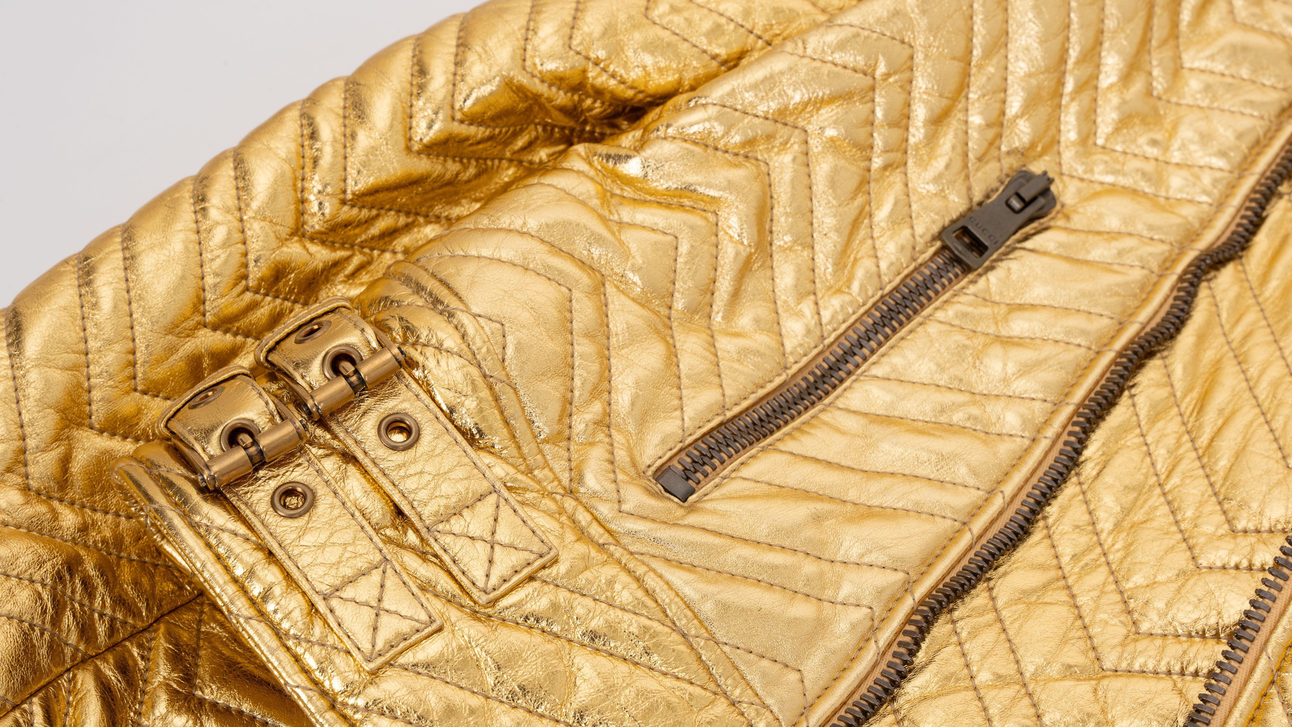 Gucci New Marmont Gold Biker Jacket en vente 2