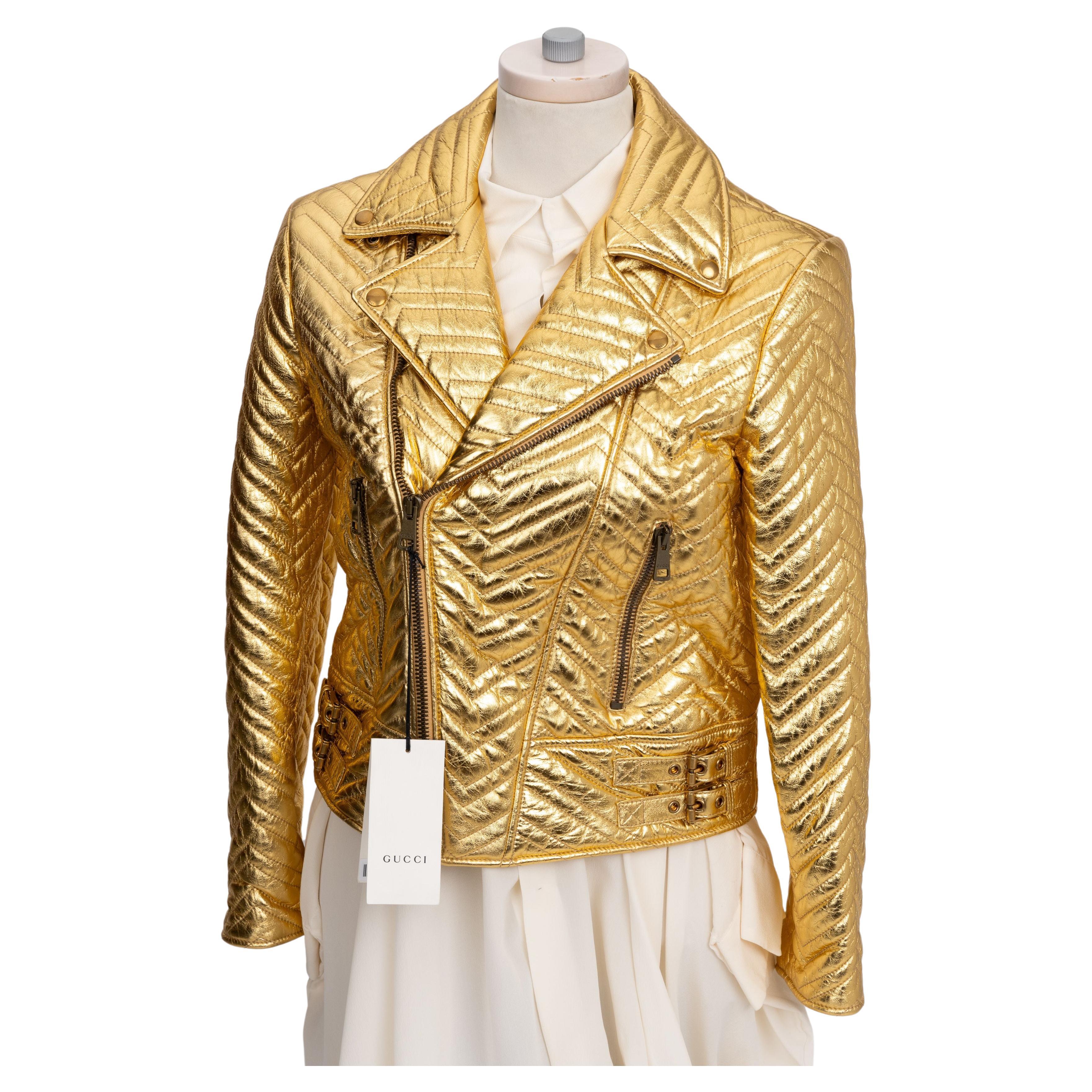 Gucci New Marmont Gold Biker Jacket For Sale