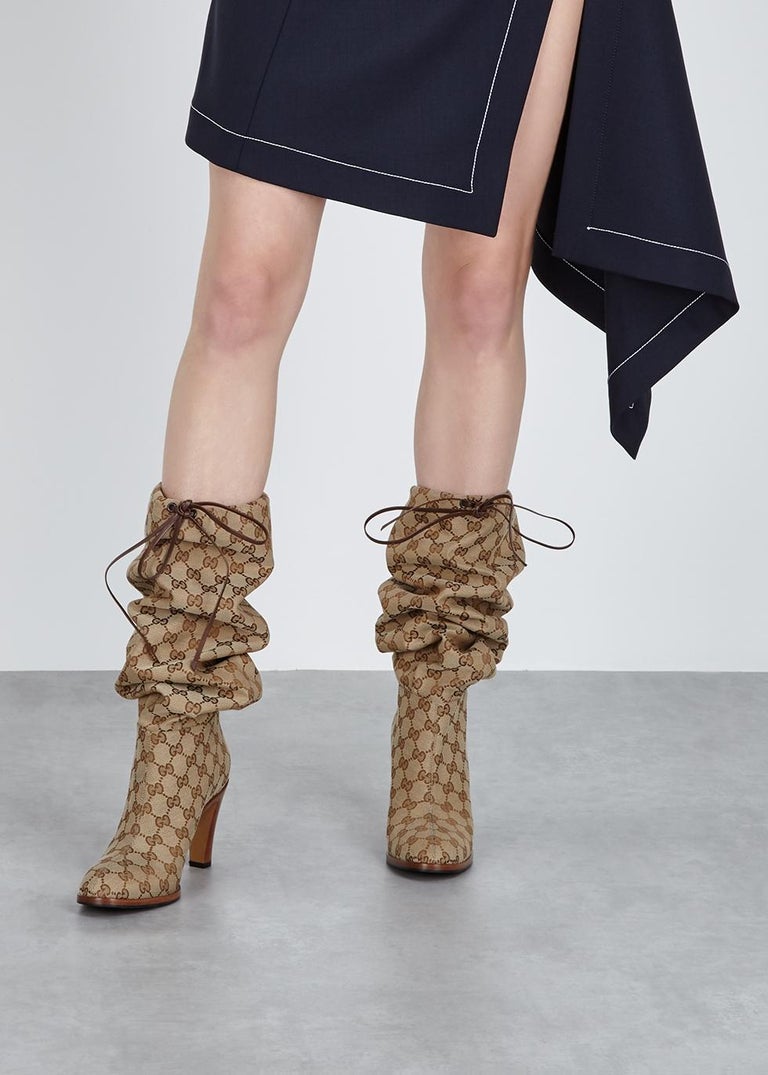 Gucci GG Logo Supreme Thigh High Boots in Natural
