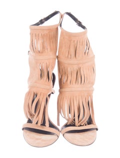 Gucci NEW Nude Blush Suede Fringe Evening Sandals Heels