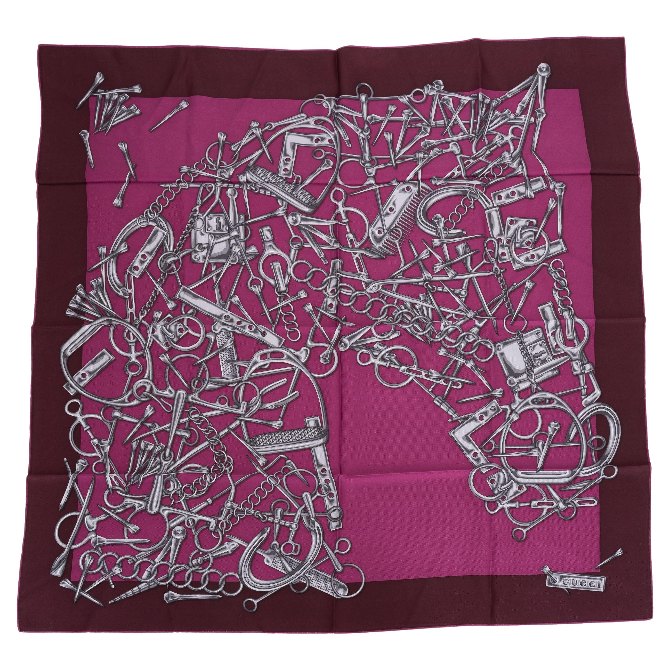 Gucci New Purple Horse Bits Silk Scarf For Sale