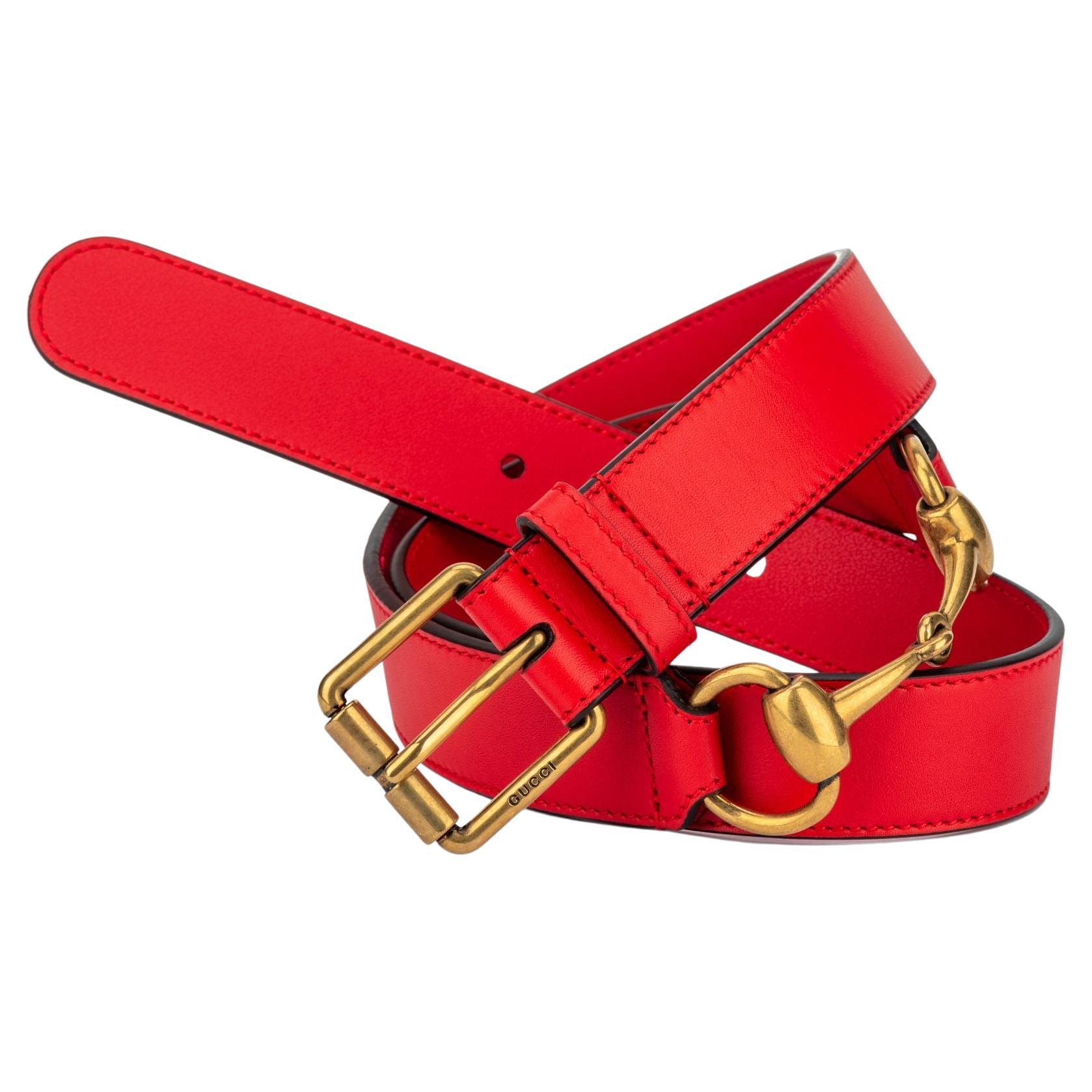 Gucci Cintura media con punta di cavallo rosso &New 100