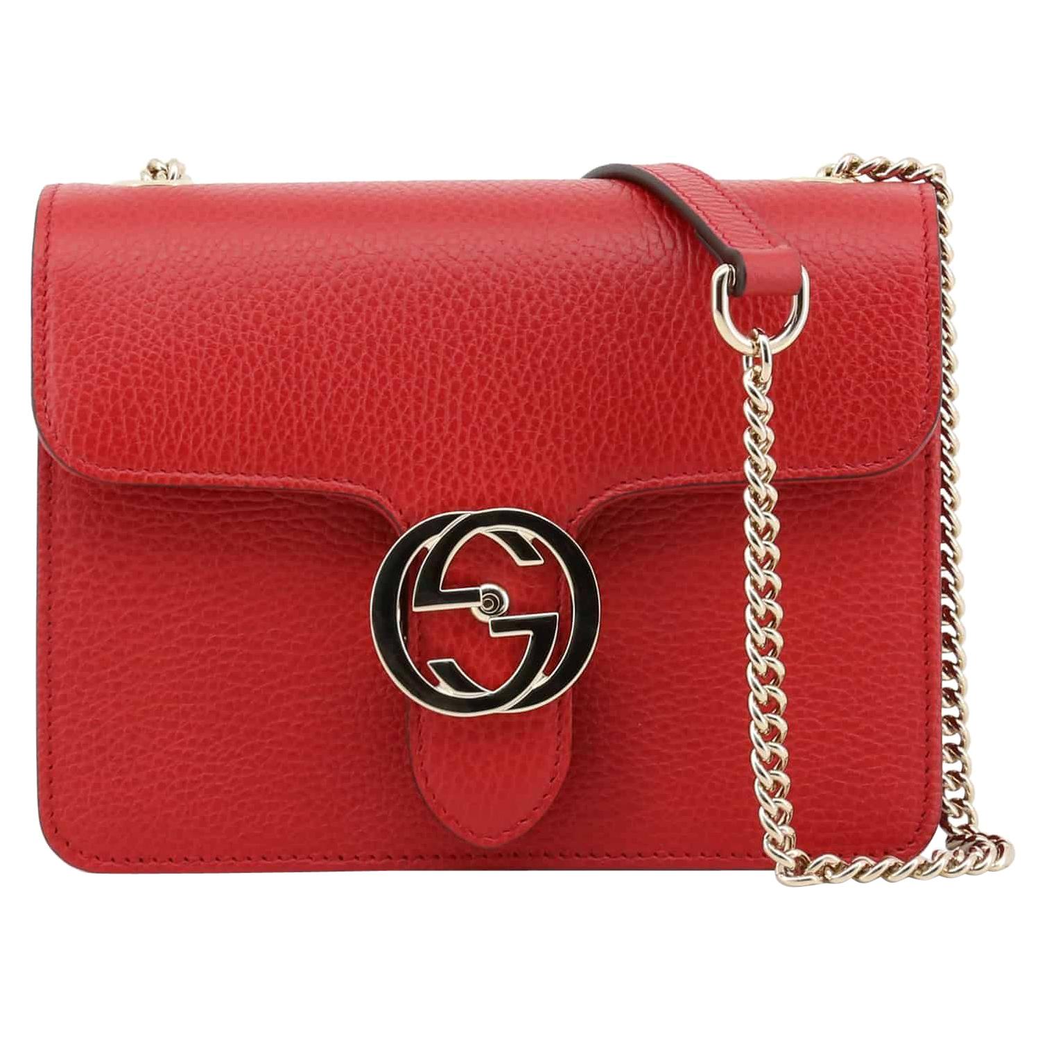 Gucci New Red leather Crossbody Bag Dollar Calf Interlocking Chain