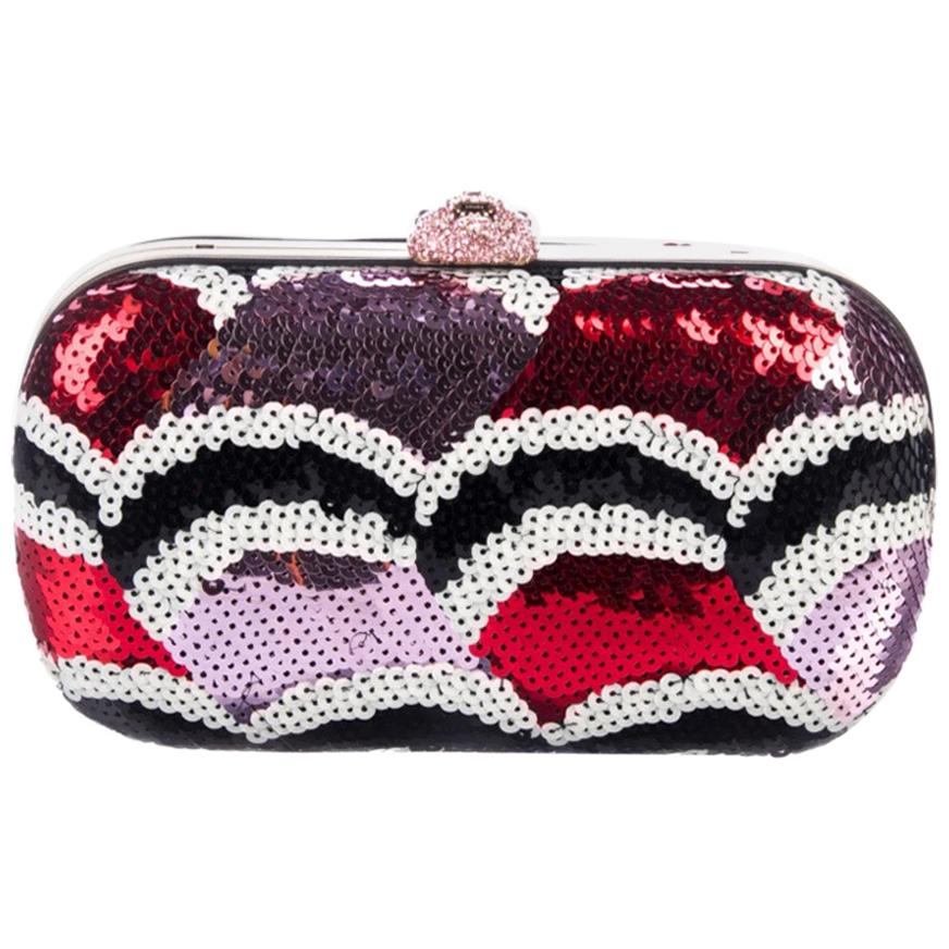 Gucci NEW Red Purple Black Sequin Crystal Box Evening Top Handle Clutch Bag  