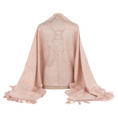 Gucci New Rosé Logo Fringe Shawl