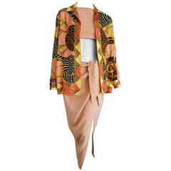 GUCCI "New" Safari Theme Unique Design Jacket Top Skirt Silk Ensemble - Unworn