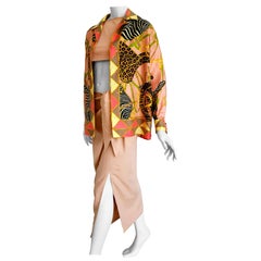 GUCCI "New" Safari Theme Unique Design Jacket Top Skirt Silk Ensemble - Unworn