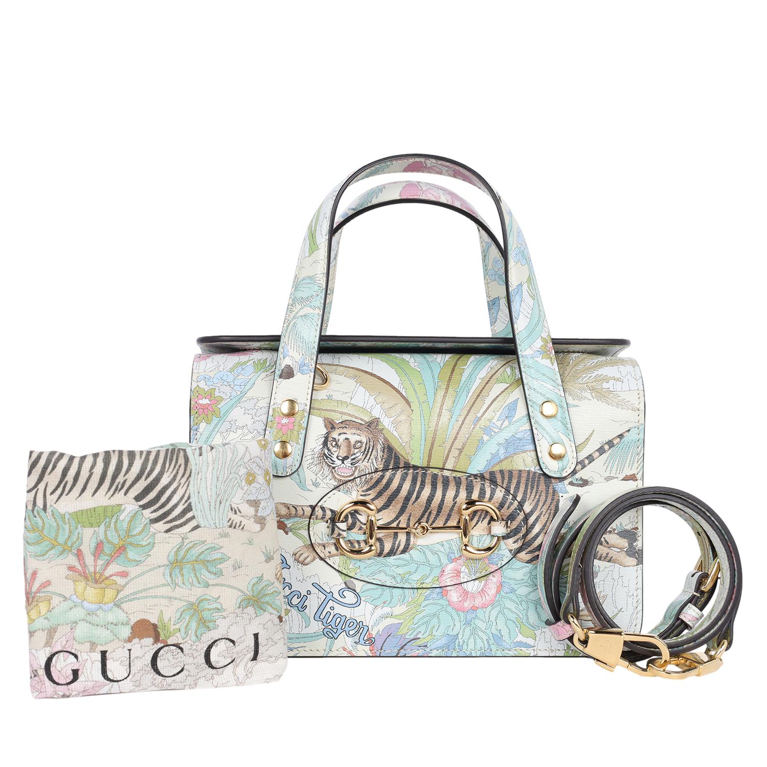 Gucci New Shangai Calfskin Tiger Savanah Mini Horsebit 1955 Foldover Top Handle 6