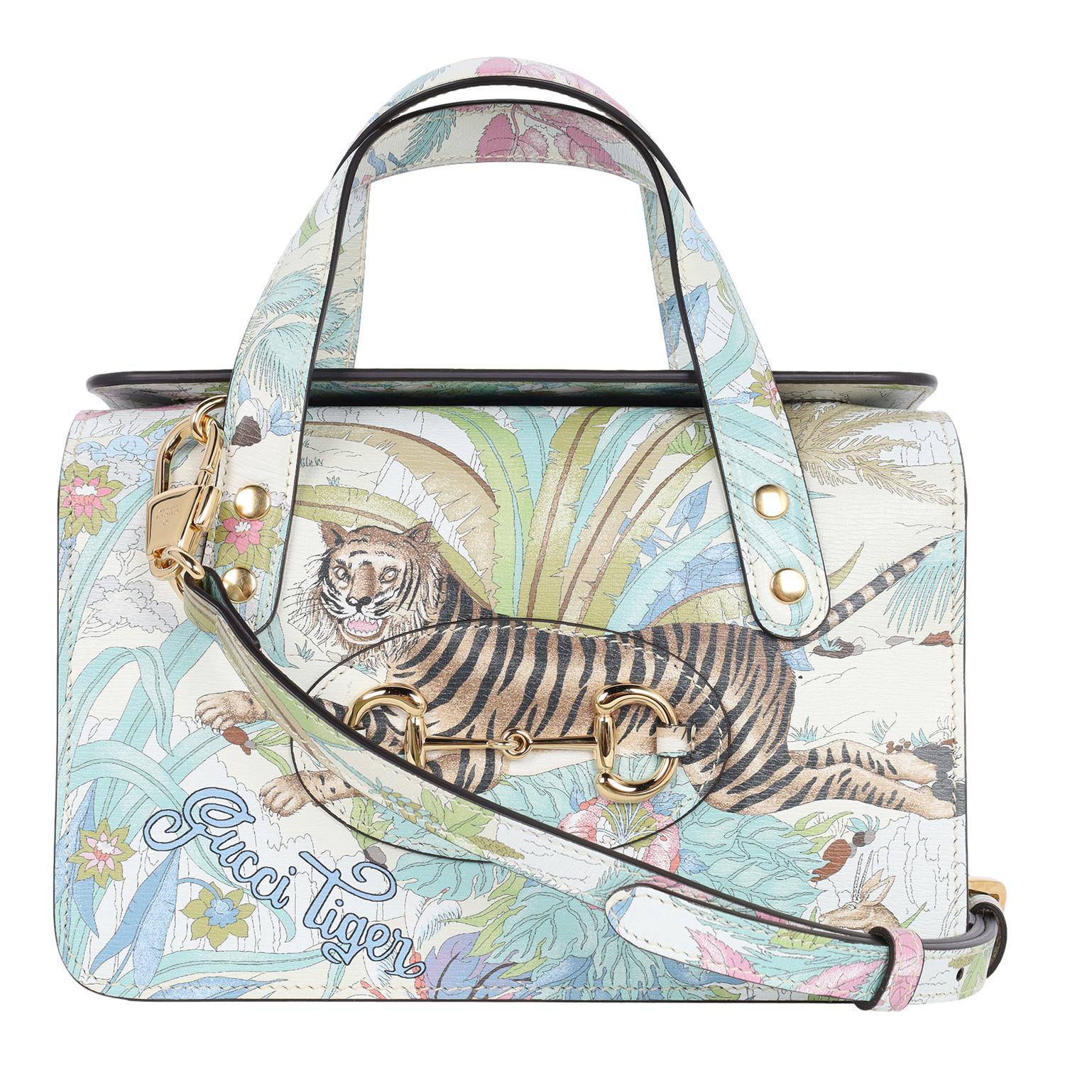 Gucci New Shangai Calfskin Tiger Savanah Mini Horsebit 1955 Foldover Top Handle 7