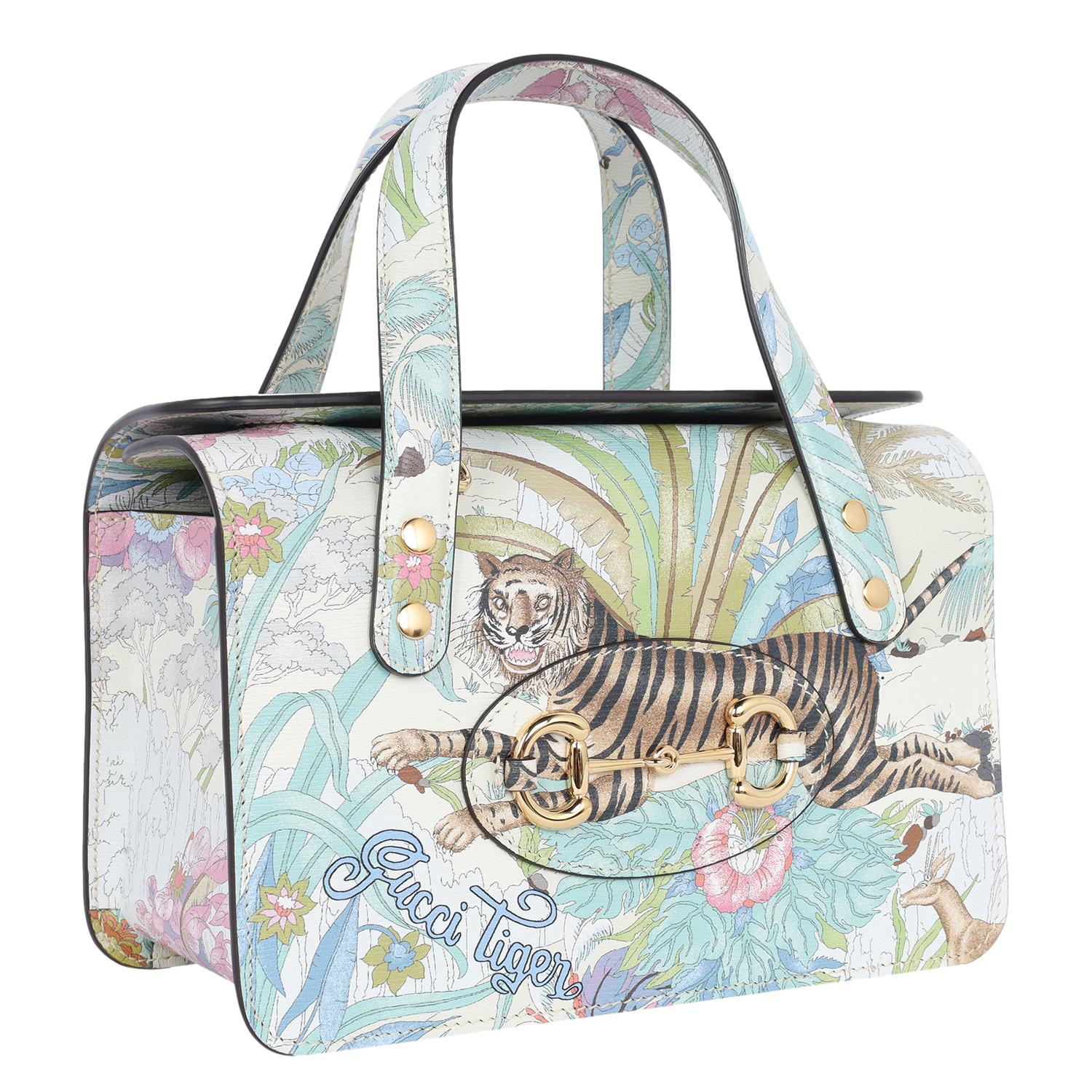 Gucci New Shangai Calfskin Tiger Savanah Mini Horsebit 1955 Foldover Top Handle In New Condition In Salt Lake Cty, UT
