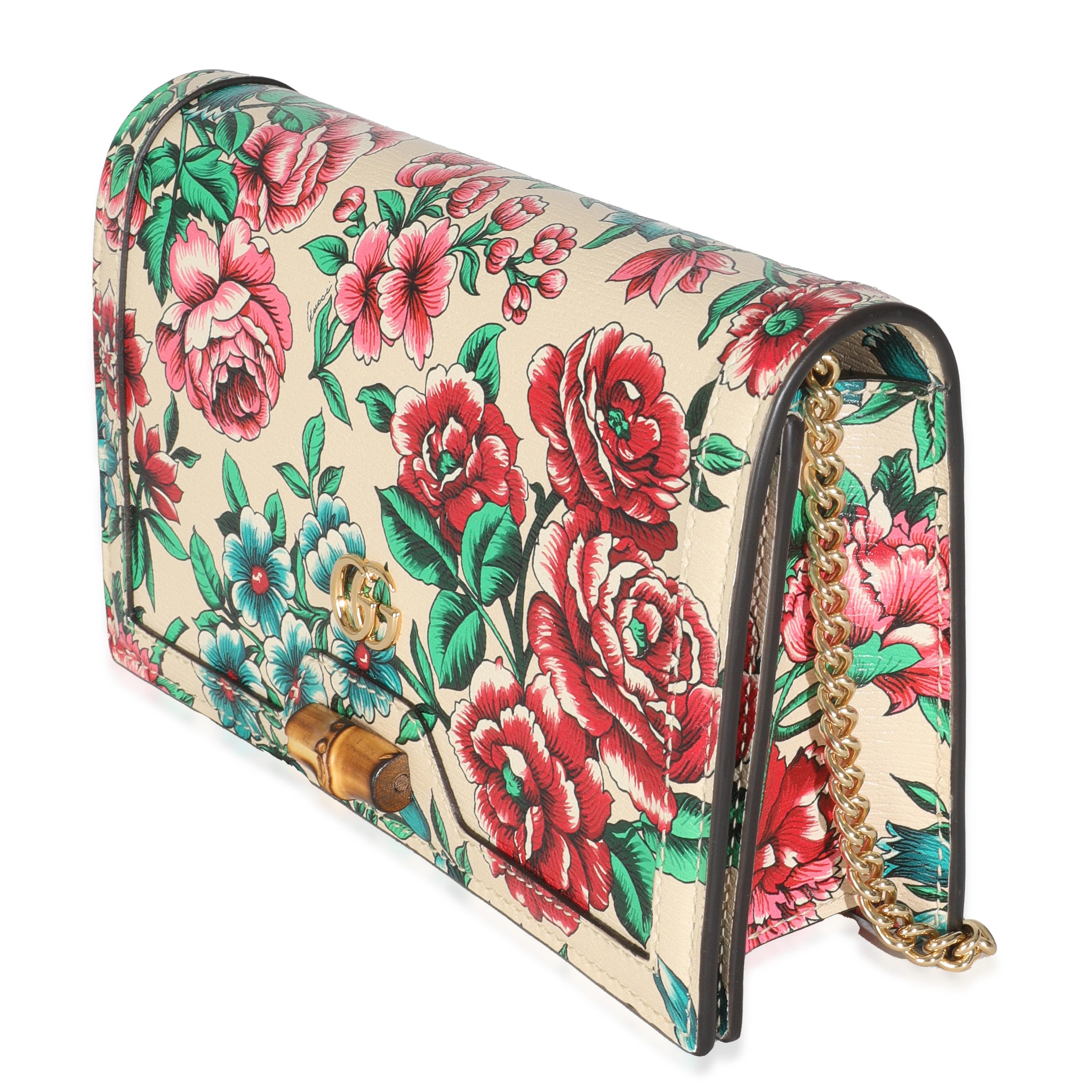Gucci New Shanghai Portafoglio a catena Diana in pelle di bambù con motivo floreale In condizioni ottime in vendita a New York, NY