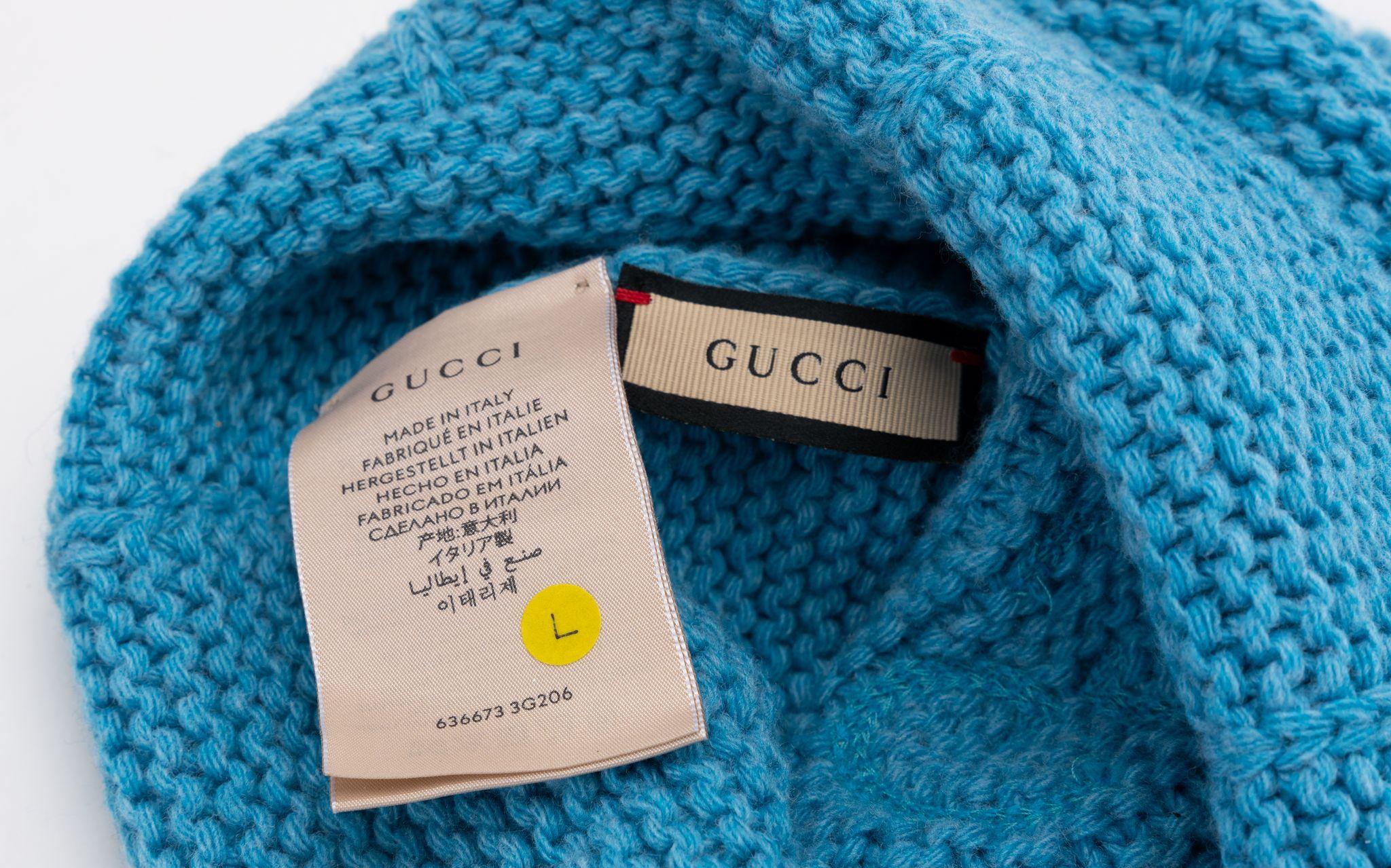 Women's Gucci New Tuquoise Wool Beanie Large For Sale