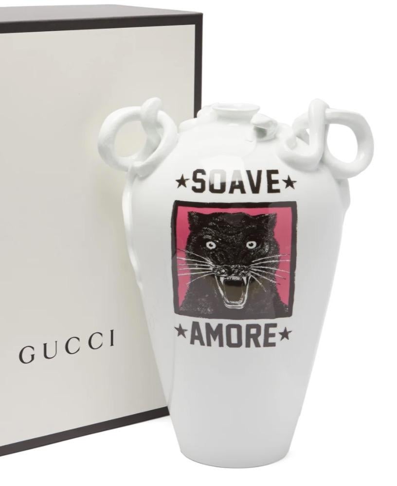 Women's or Men's Gucci NEW White Porcelain Tiger  Flower Vase Vessel in Box