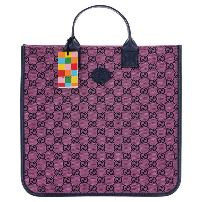 Gucci GG Denim Monogram Canvas Small Bucket Tote Handbag - Boca